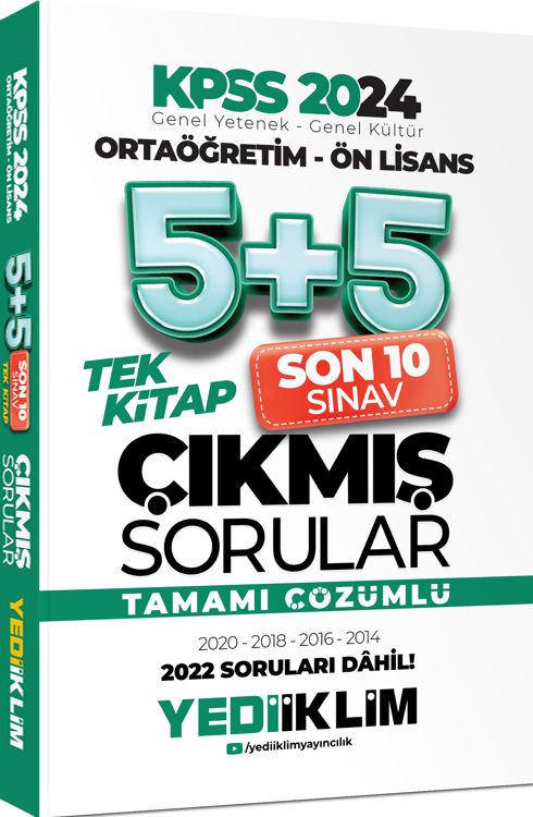 2024 KPSS Ortaöğretim - Ön Lisans Genel Yetenek Genel Kültür Tamamı Çözümlü 5+5 Çıkmış Sorular Tek Kitap