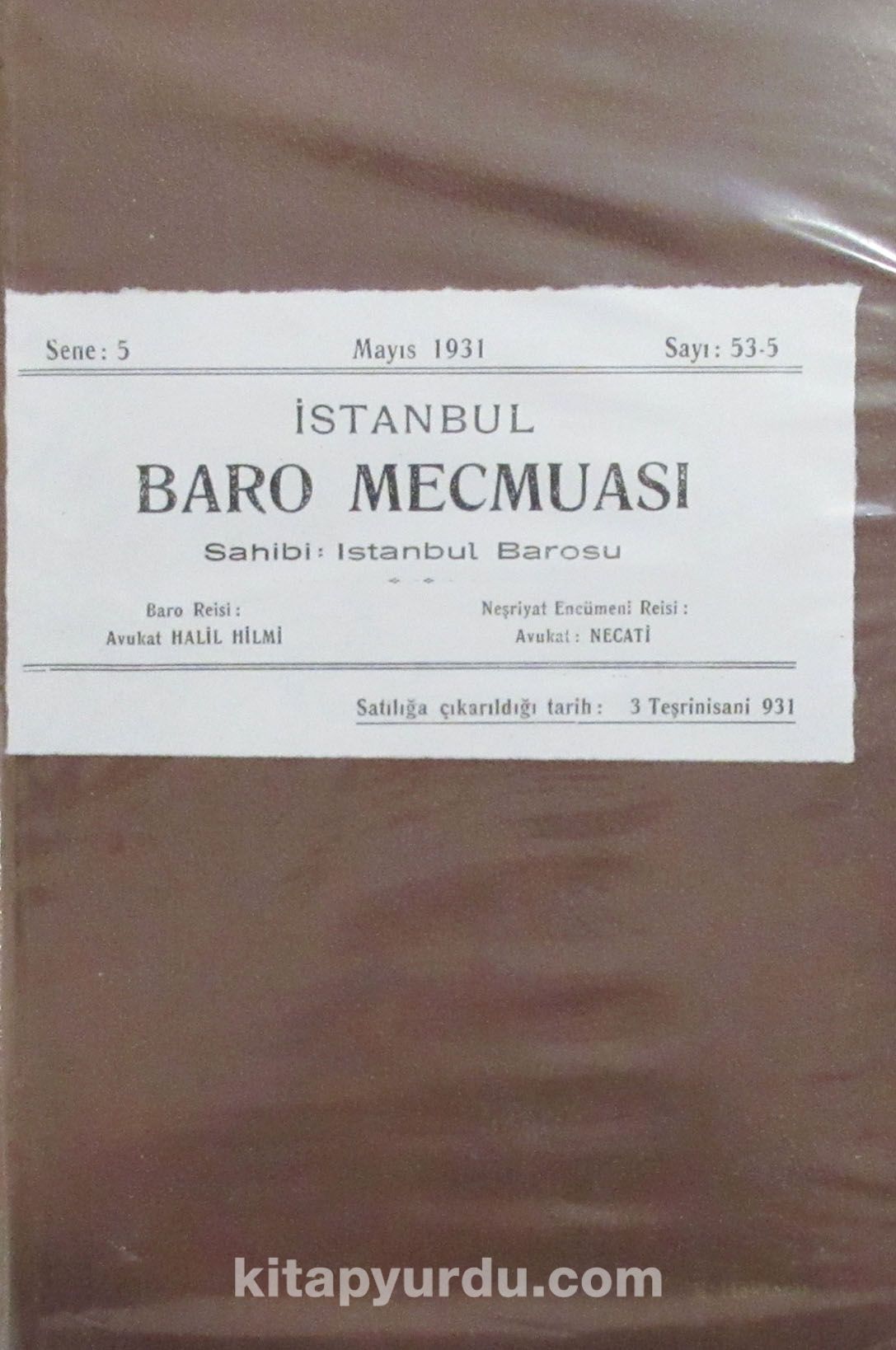 İstanbul Baro Macmuası Sayı:53-5 Mayıs 1931 KOD: 4-G-4