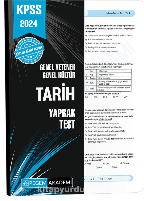 2024 KPSS Genel Yetenek Genel Kültür Tarih Yaprak Test